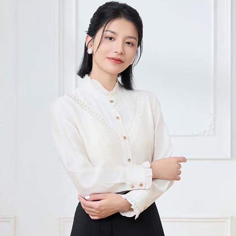 JESSIE French Ruffle Stand Collar Long Sleeve Shirt JP4F07CB095 M