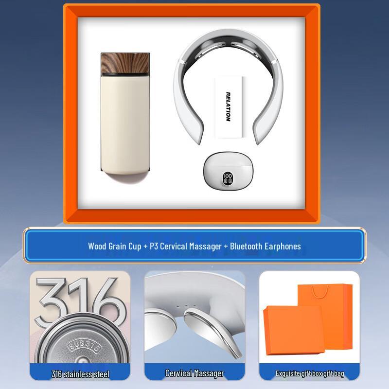 Smart Thermos Cup, Neck Massager & Bluetooth Earbuds Gift Set CN Plug (adapter Included)