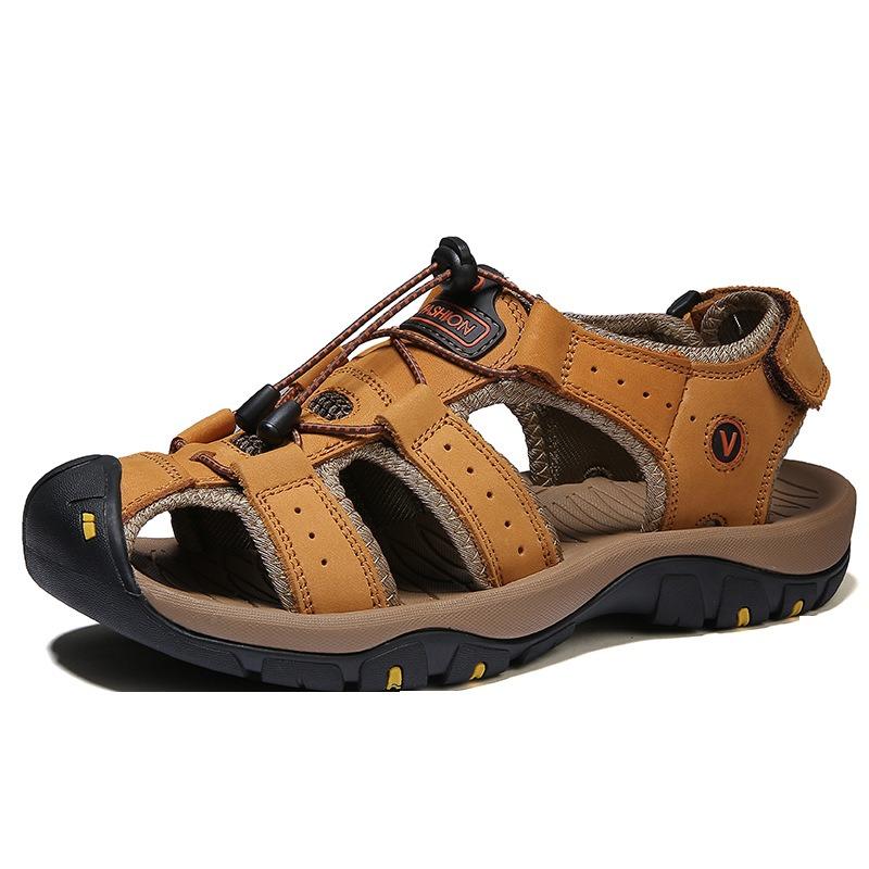 

Летняя мужская спортивная сумка большого размера для улицы, сандалии из кожи с головной частью, повседневные, с противоударной резиновой подошвой, пляжная обувь 48(295mm) золотистый