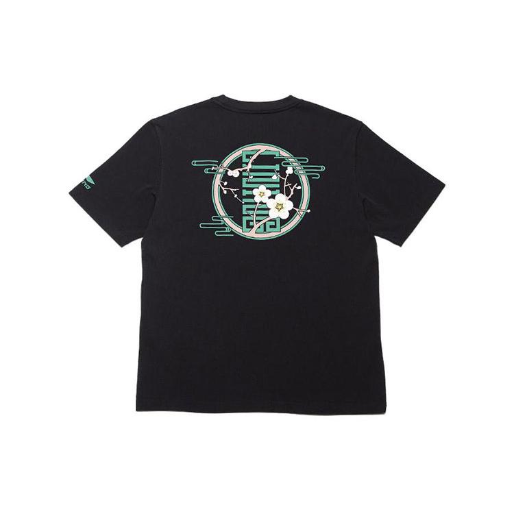 Li Ning T Shirts Unisex Black Crew Neck Moderate Straight Fit AHSS495-2