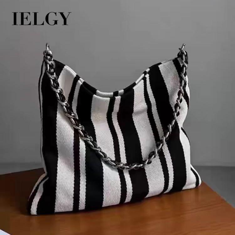 Ielgy Summer Striped Casual Underarm Bag Chain Canvas Casual Lazy One-Shoulder Diagonal Bag