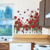 Watercolor Rose Fence and Butterfly Entrance Hall Dining Room Home Background Wall Decoration Stickers