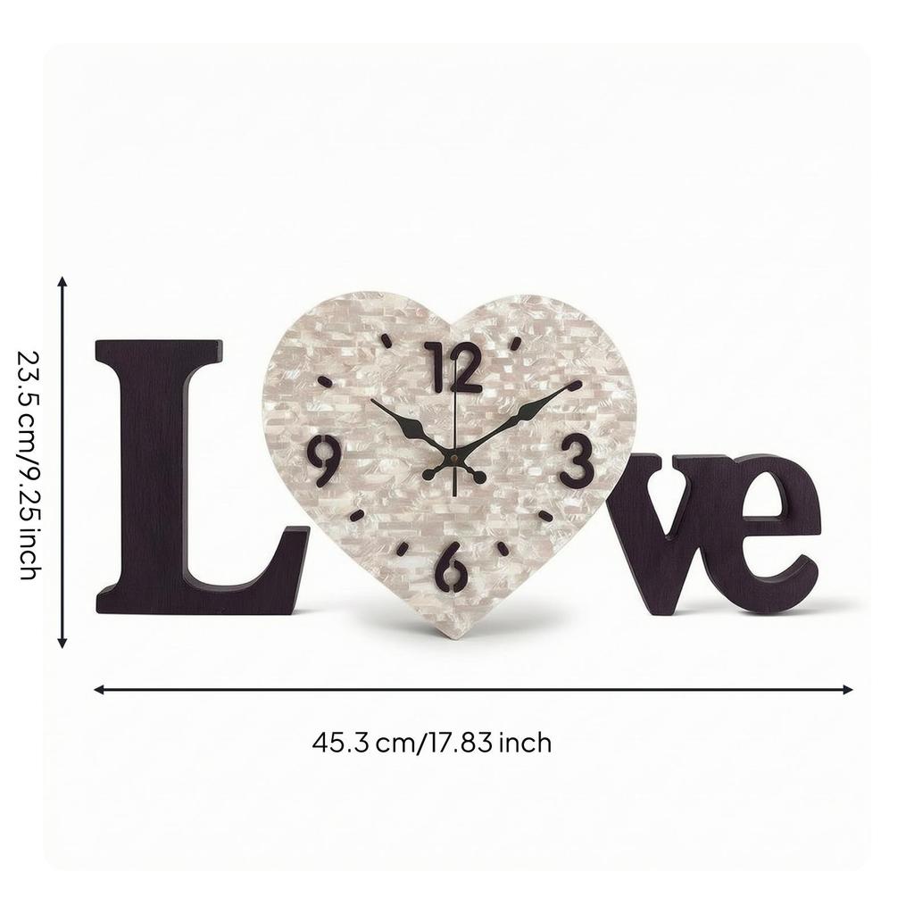 LOVE Letter Wall Clock Silent with Letters Acrylic for Bedroom, Living Room, Wedding