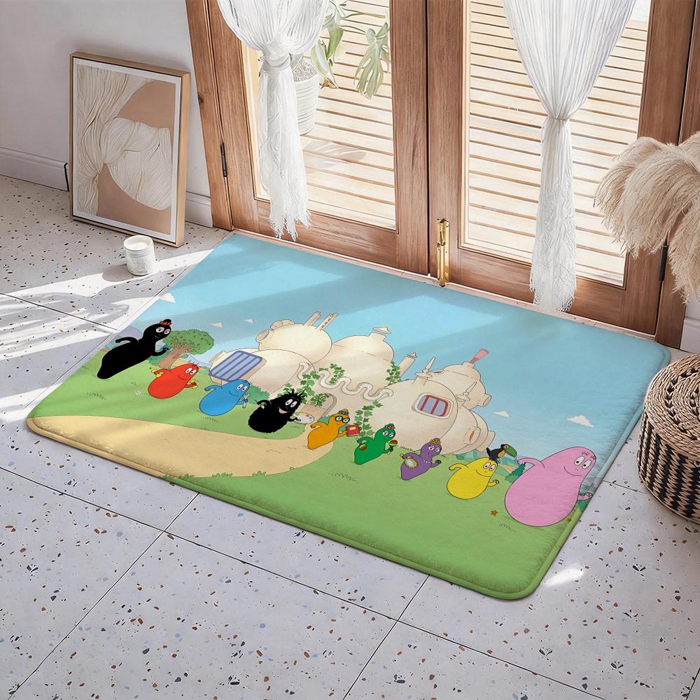 Tappetino da Pavimento Ecologico Barbapapa Cartone Animato - Zerbino in Flanella Antiscivolo Inodore Tappeto da Interni Morbido a Pelo Corto Tappetino per la Casa