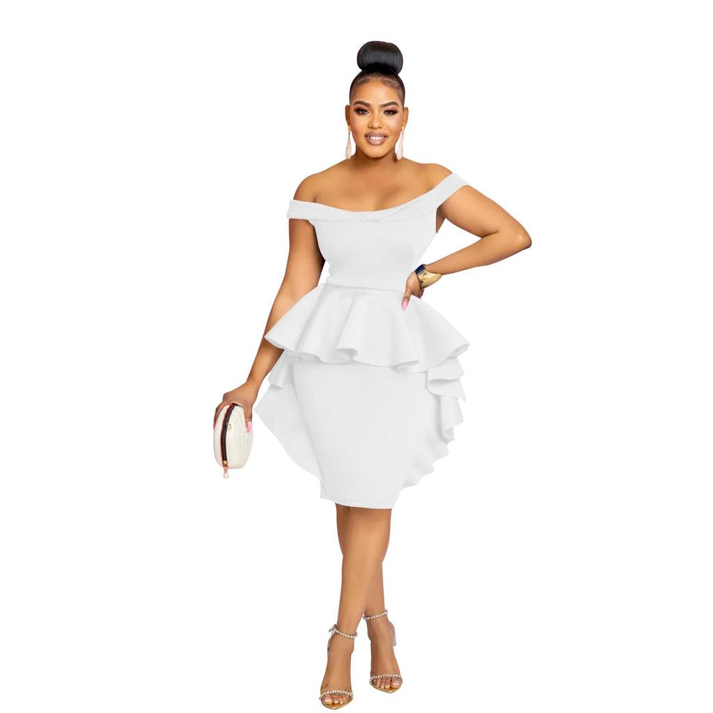 X6293 Fashion Women's Solid Color Sleeveless Ruffle Short Dress