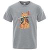 Summer Mens Tshirt Top Quality 100 Cotton Short Sleeve Cool Knife Cat Print for Men Oneck Casual Loose Hip Hop Male Tees Top
