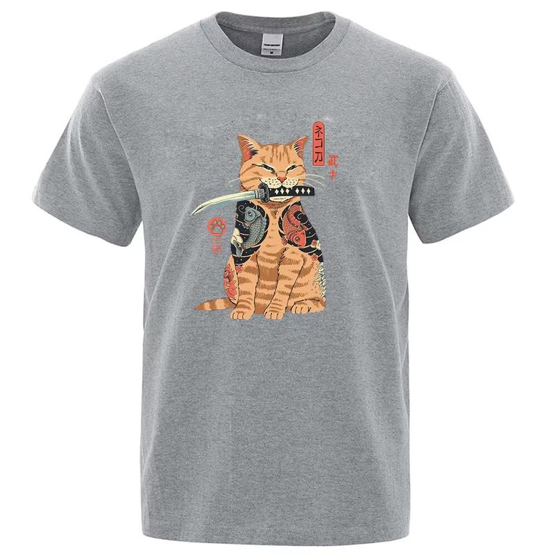 Summer Mens Tshirt Top Quality 100 Cotton Short Sleeve Cool Knife Cat Print for Men Oneck Casual Loose Hip Hop Male Tees Top
