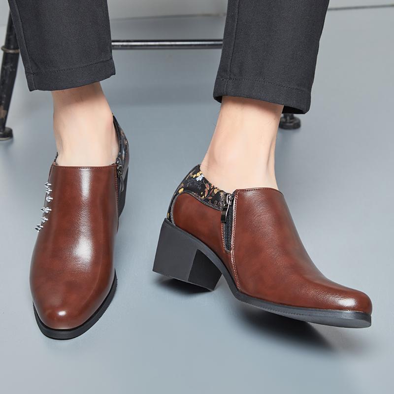 Fashion Leather Men Dress Shoes High Heel British Mens Elevator Business Shoes Wedding Party Male Oxford Footwear Increasing 5.8cm