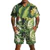 Men's Casual Printed Lightweight Breathable Shirt and Drawstring Shorts Set