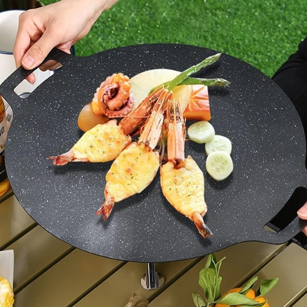 Round Shape Smokeless Griddle Pan 30/32/34/36/38cm Barbecue Plate Non-Stick Frying Pan  Travel BBQ