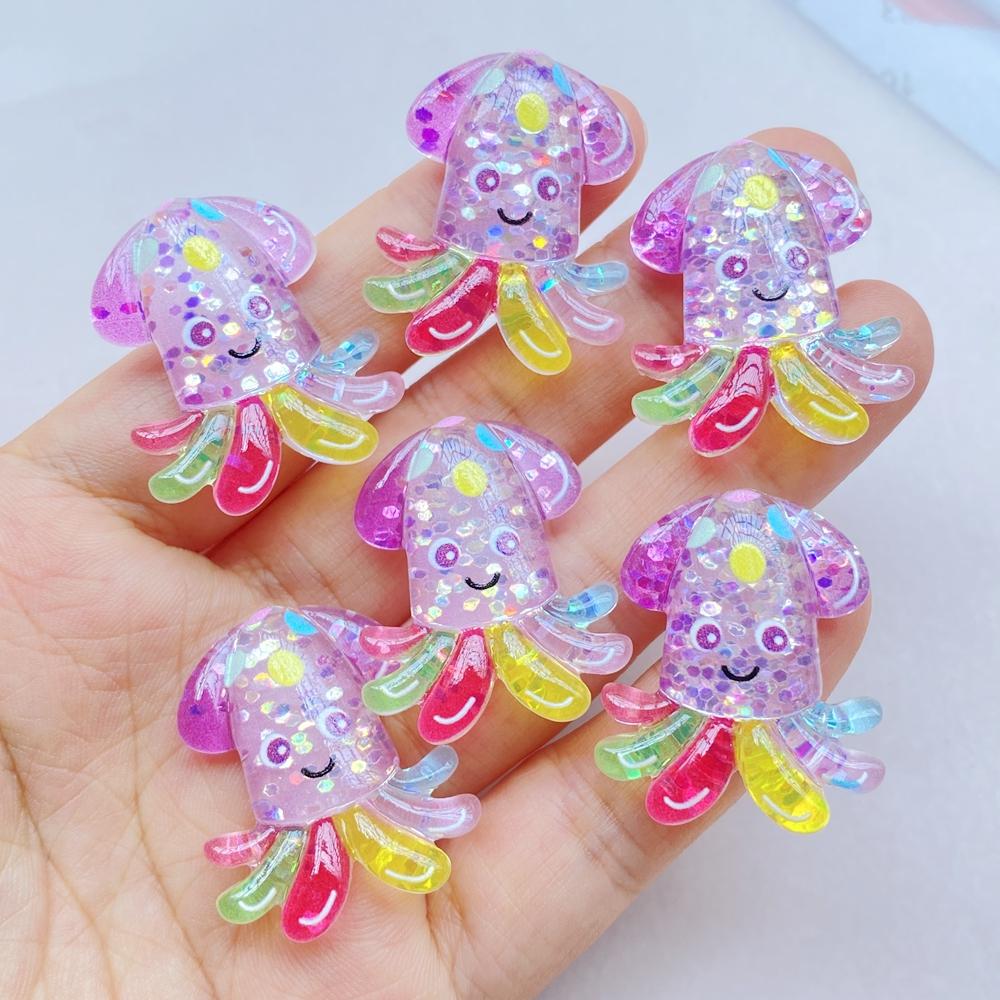 

10 шт. Новые милые мультяшные осьминог, краб, морская звезда, рыбы из смолы, детали с плоской задней стороной, украшения для аксессуаров для волос