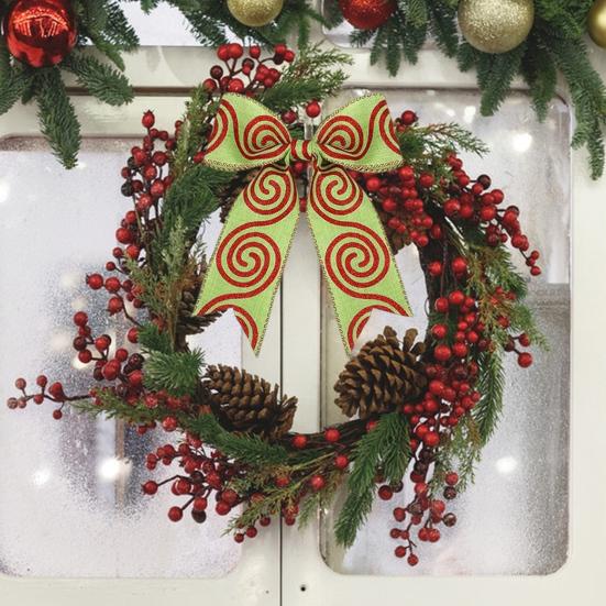 5 Yards Christmas Wired Ribbon 2.48" Red Green Polka Dot/Stripe/Swirl Christmas Wrapping Ribbon for Xmas Tree Wreath Bow Gift Wrapping DIY Crafts