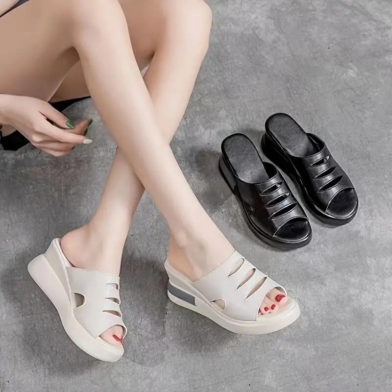 Black White Wedges Heel Sandals Women Summer New Thick Bottom Platform Open Toe Slippers High Heel Slippers