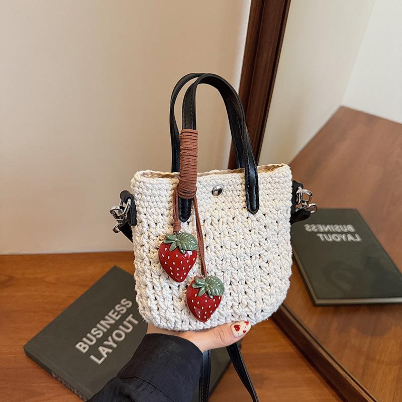 

Yogodlns Street Style Woven Small Crossbody Bag for Women Beach Commute Simple Bucket Bag New Summer Daily Match Shoulder Bag 15x2x16cm бежевый