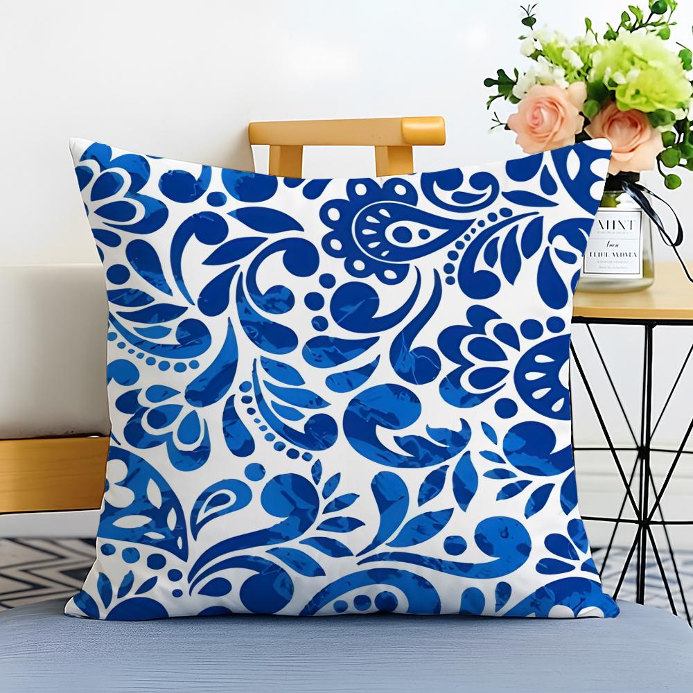 Blue and White Porcelain Cushion Cover Washable Linen Pillowcase Soft for Sofa Bed Cozy Home Room Decor