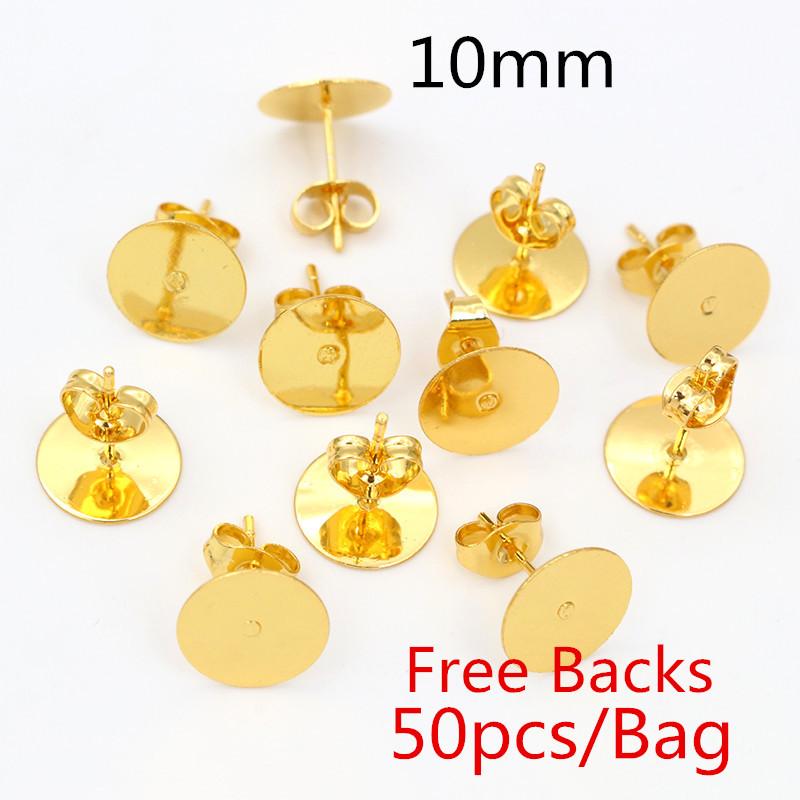 50-100 stuks/partij Gouden Roestvrij Staal Oorbellen Studs Lege Stiftbasis Pinnen Met Oorbellen Dop Sluitingen Oor Achterkant Voor DIY Sieraden Maken