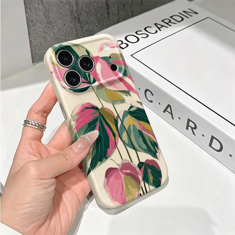 Botanical Colorblock Leaf Art Graphic Design House Plant Film Aesthetic Protective Shockproof Bumper Phone Case Cover For iPhone 14 15 16 Pro Max Plus