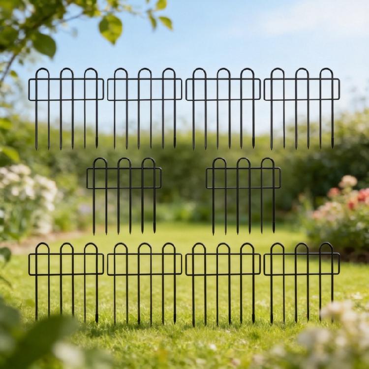 10Pcs Decorative Garden Fence 13x24Inch Square Metal Fence Panels Pet Dogs Animal Barrier for Outdoor Yard Decoration