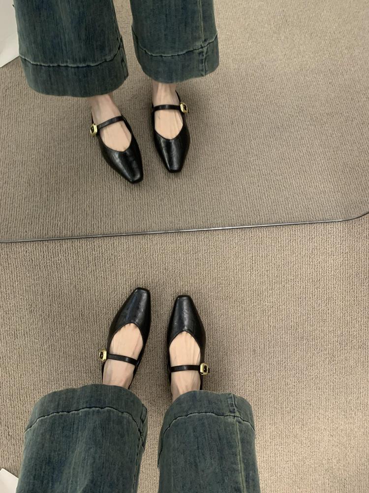 

Ретро универсальная однословная пряжка с головкой сумки и полушлепанцы для женщин, носящих ленивых людей, с одной педалью, на плоской подошве, мюли и пустые 35