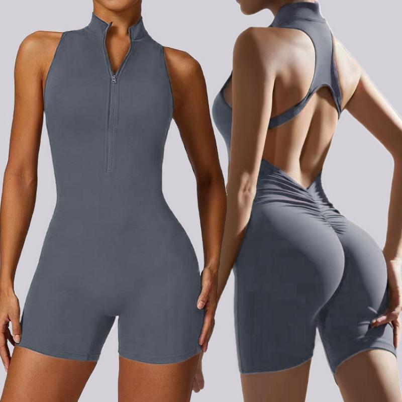 High Elasticity Zippered One Piece Jumpsuit Sports Fitness Workout Yoga Wear