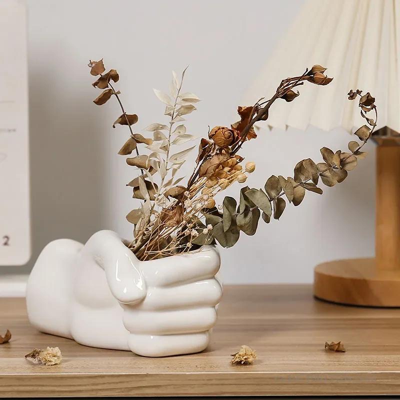 Europäische Kreative Handförmige Keramikvase, Katzenkrallen, Wohnzimmer, Schlafzimmer, Büro, Esszimmer, Schreibtisch-Kunstdekorationen, 1 Stück