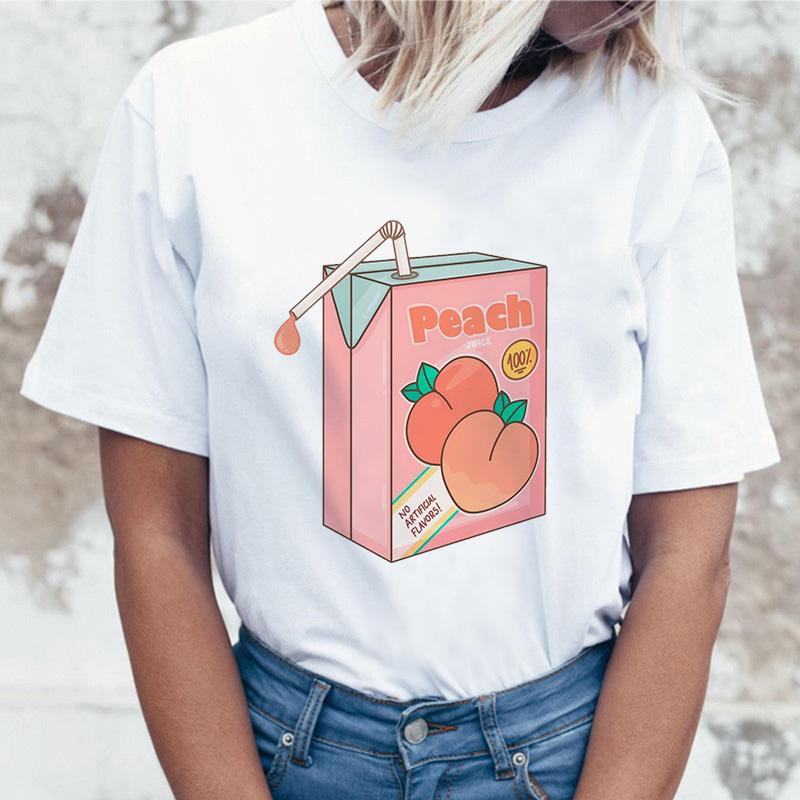 Peach Juice T Shirt Women Japanses Aesthetic Grunge T-Shirt Women Girls 90S Kawaii White Tee Summer Casual Fashion Top