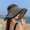 Woman Summer Straw Hat With Large Brim And Foldable Design For Outdoor Sun Protection