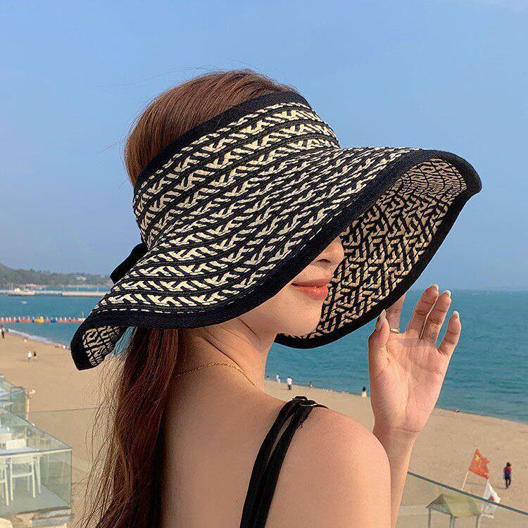 Woman Summer Straw Hat With Large Brim And Foldable Design For Outdoor Sun Protection