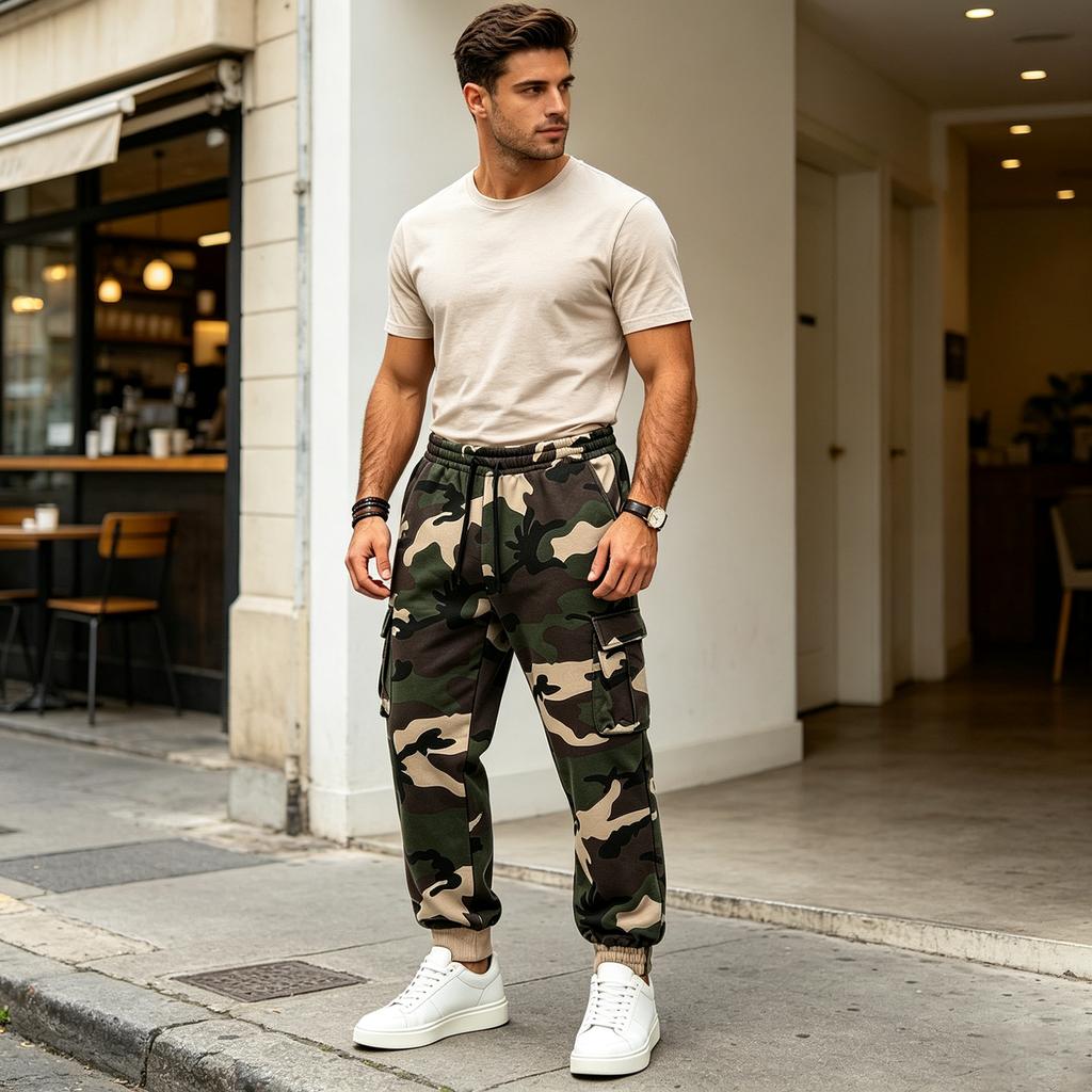 Men's Cargo Sweatpants Loose Fit Hip Hop Joggers for Outdoor Sports