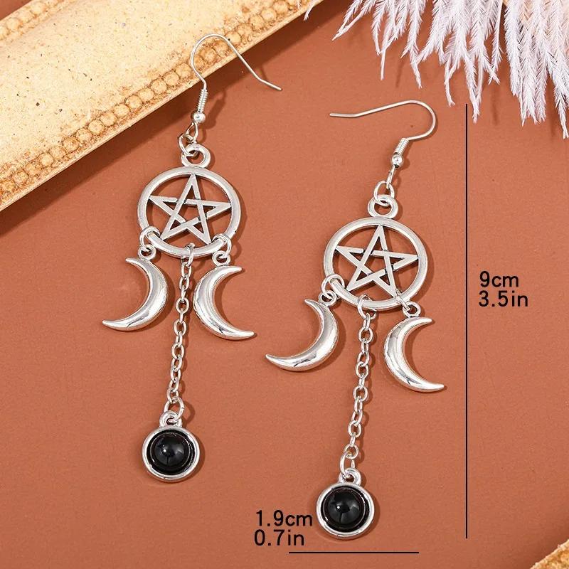 New Gothic Pentagram Crescent Purple Crystal Earrings For Women Fashion Multicolour Moonstone Jewelry Party Accessories Gifts