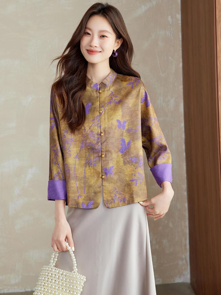Autumn 2025 Women's Chinese Style Tang Suit Song Brocade Jacket with Frog Buttons