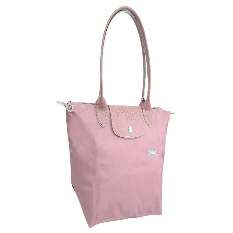 Longchamp Le Pliage Club Embroidered Logo Snap Flap Zipper Closure Nylon Dumpling Bag Hand-held Shoulder Bag Women's Rose 2605619P13