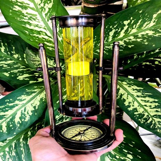 Brass Sand Timer Hourglass Revolving Sand Timer With Navigation Compass Base Beautiful Liquid Hourglass