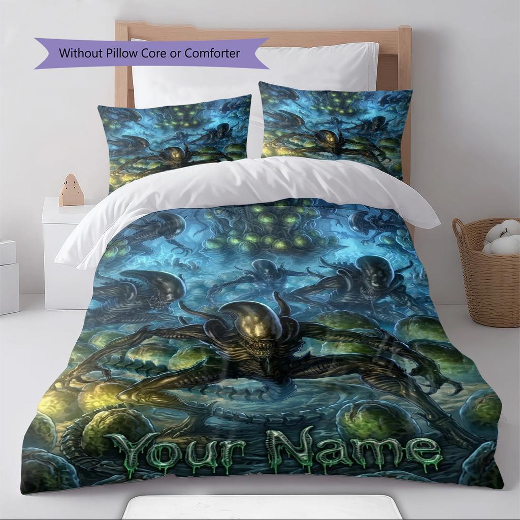 Name Custom Aliens Pattern Bedding Set Quilt Cover Pillowcase Home Decor Gift (1 * duvet cover + 2 * pillowcase, without core)