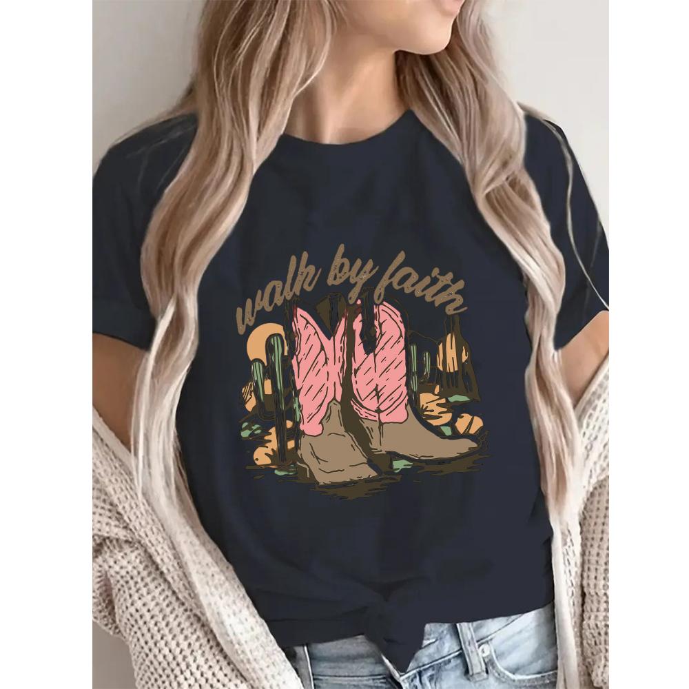 Cowgirl Women's T Shirt Summer Fashion Girl Bag Printed Ladies T-shirt Casual Short Sleeve Female Clothing Top Tee White T-shirt