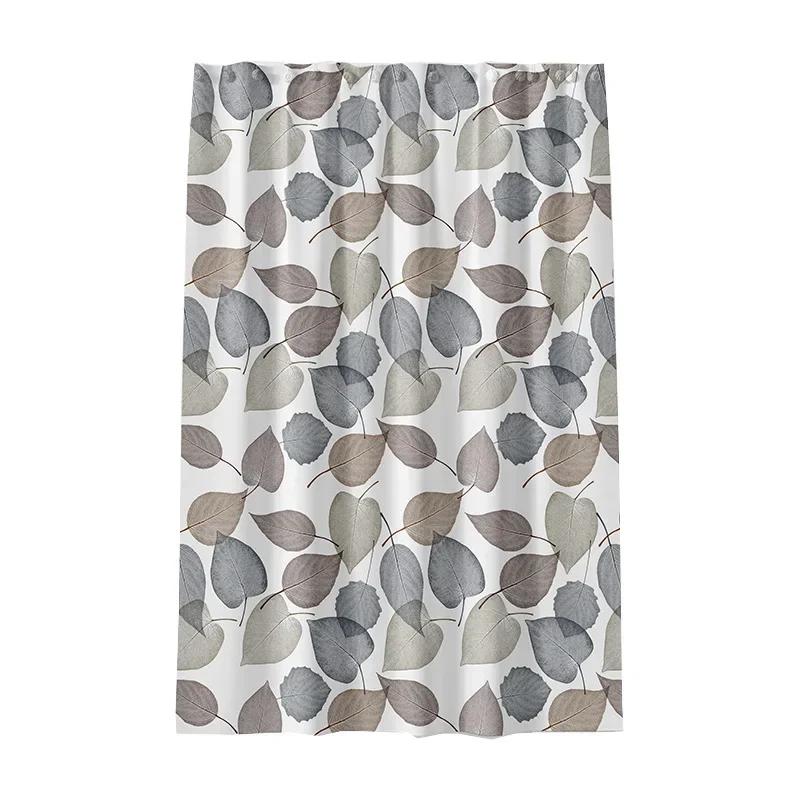 Svart och Vit Löv Vattentät PEVA Duschdraperi Vattentäta Badrumsdraperifoder 180 * 180CM med 12 Krokar