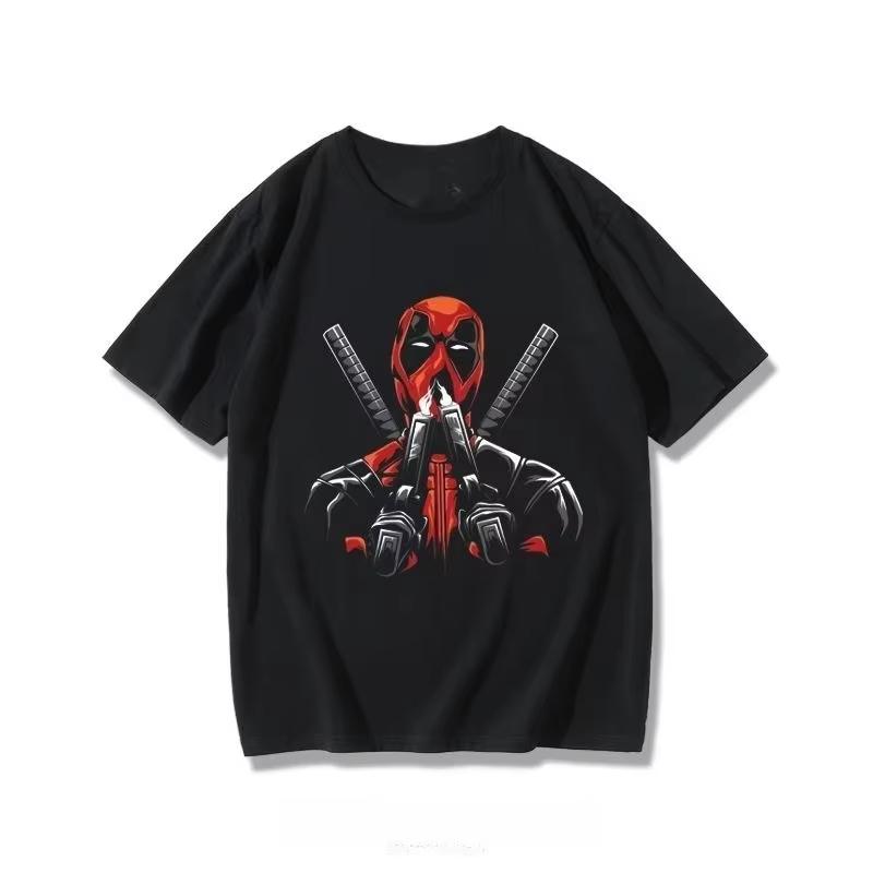 

2026 new Marvel Deadpool Cartoon Summer Loose Casual Trend Short sleeved Top Kid Adult Men Tshirt Parent Cotton T shirt 4XL