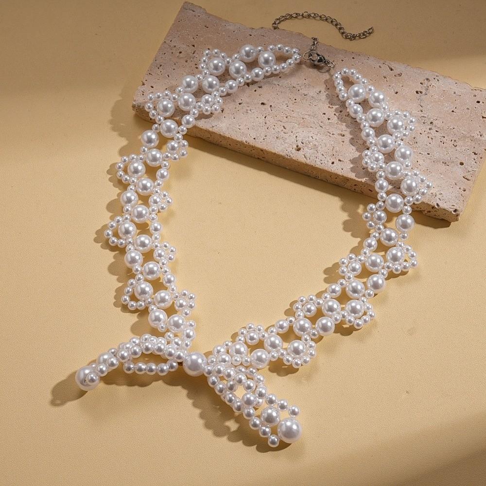 Imitation Pearl Clavicle Chain Women Bead Collarbone Chain Fashion Bow Necklace  Girls