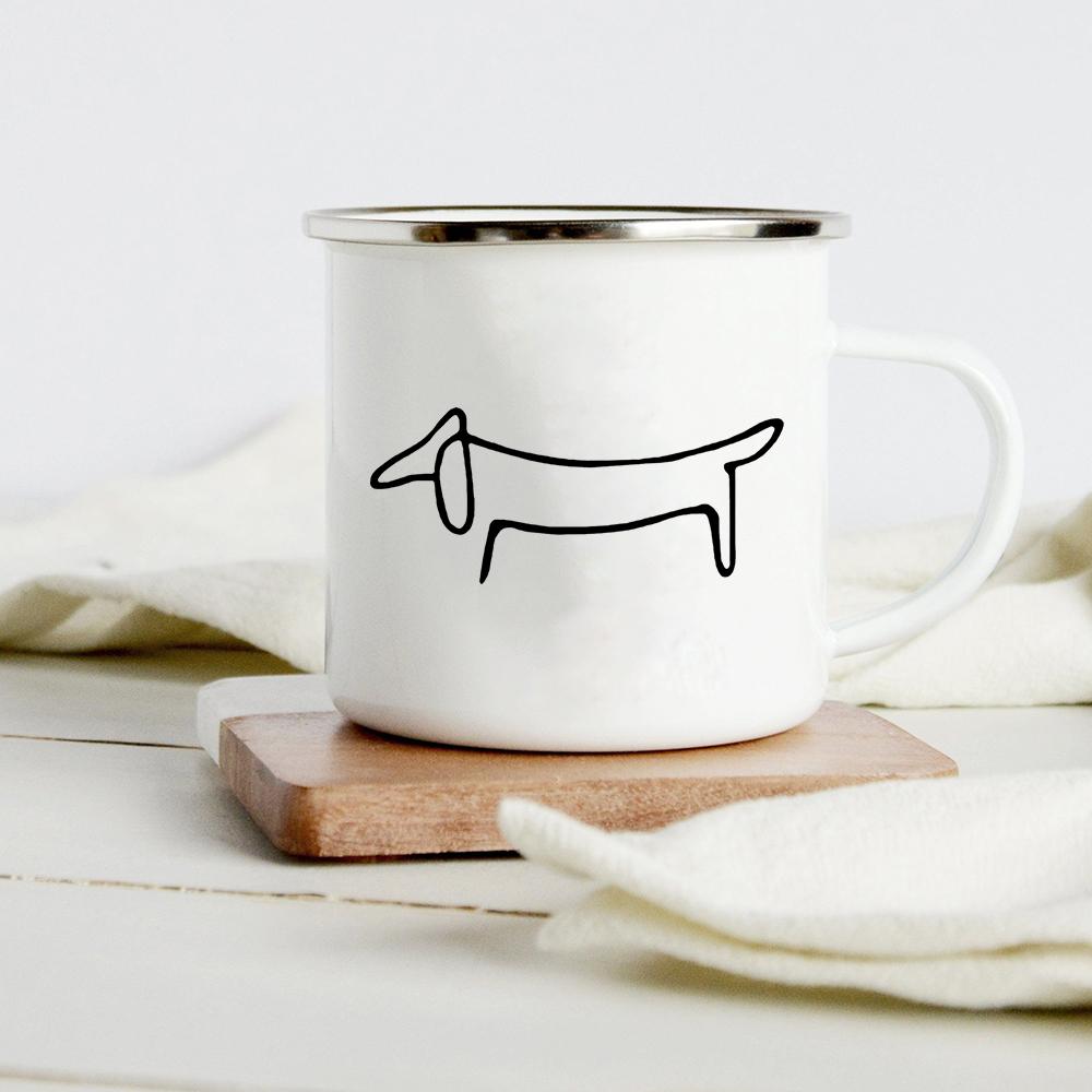 Funny Dachshund Print Creative Enamel Mug Coffee Wine Mugs Cartoon Dogs Paw Party Drink Beer Juice Milk Cups Gifts for Lover Dog
