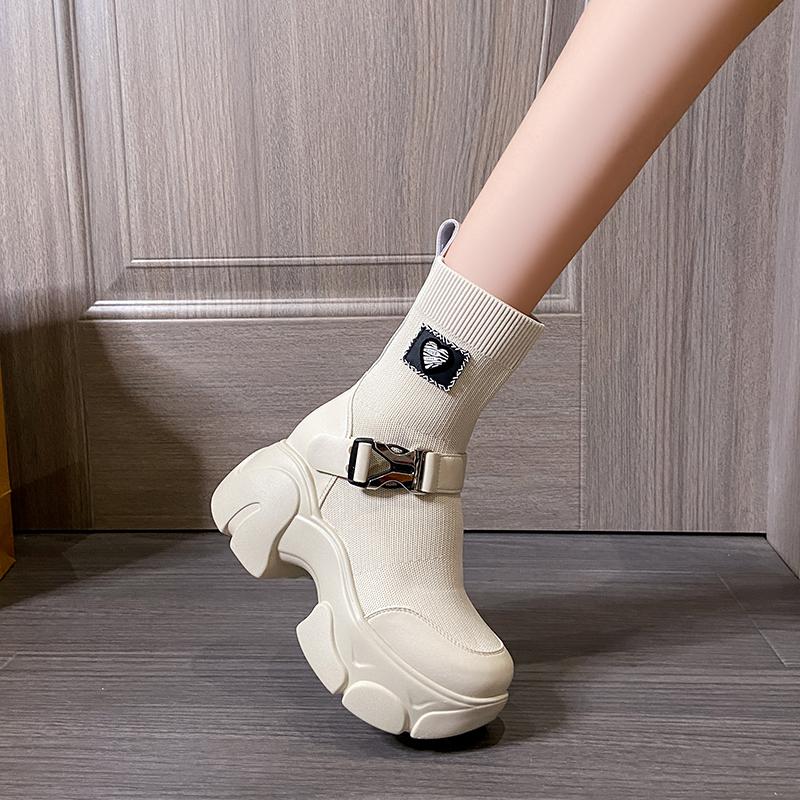 Fashion Fashion Autumn Winter Modern Boots  Breathable Sock Boots 7.5CM Height Increasing Lady Footwear Shoes Platform Shoes
