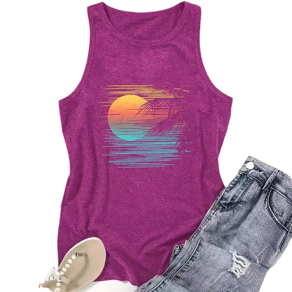 Top casual sin mangas de primavera y verano Camiseta Chaleco de cuello redondo para mujer