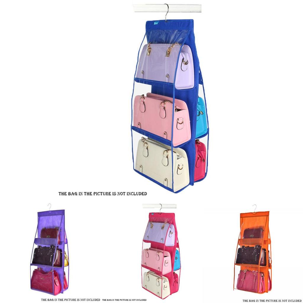 Top-quality 6 Pockets Clear Hanging Purse Handbag Tote Bag Storage Closet Organizer