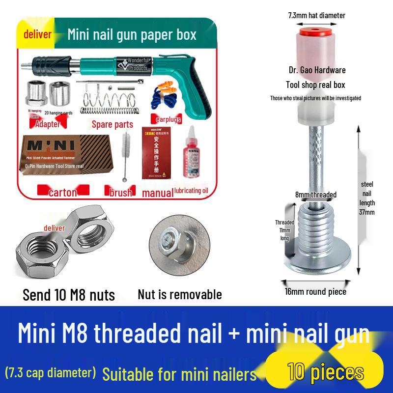 M8 Threaded Powder-Actuated Nail Gun with Removable Screw for Ceiling Lights