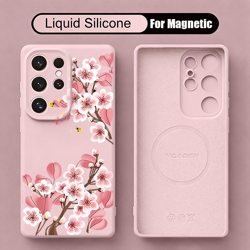 Colorful Peony Floral Case For Samsung Galaxy S26 S25 Ultra S24 Plus S23 S22 Ultra Magnetic For Magsafe Liquid Silicone Cover