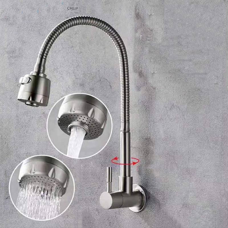 Wall Mounted Stainless Steel Kitchen Faucet Single Cold Water Faucet Outdoor Faucet for Garden Balcony Basin Mop Pool