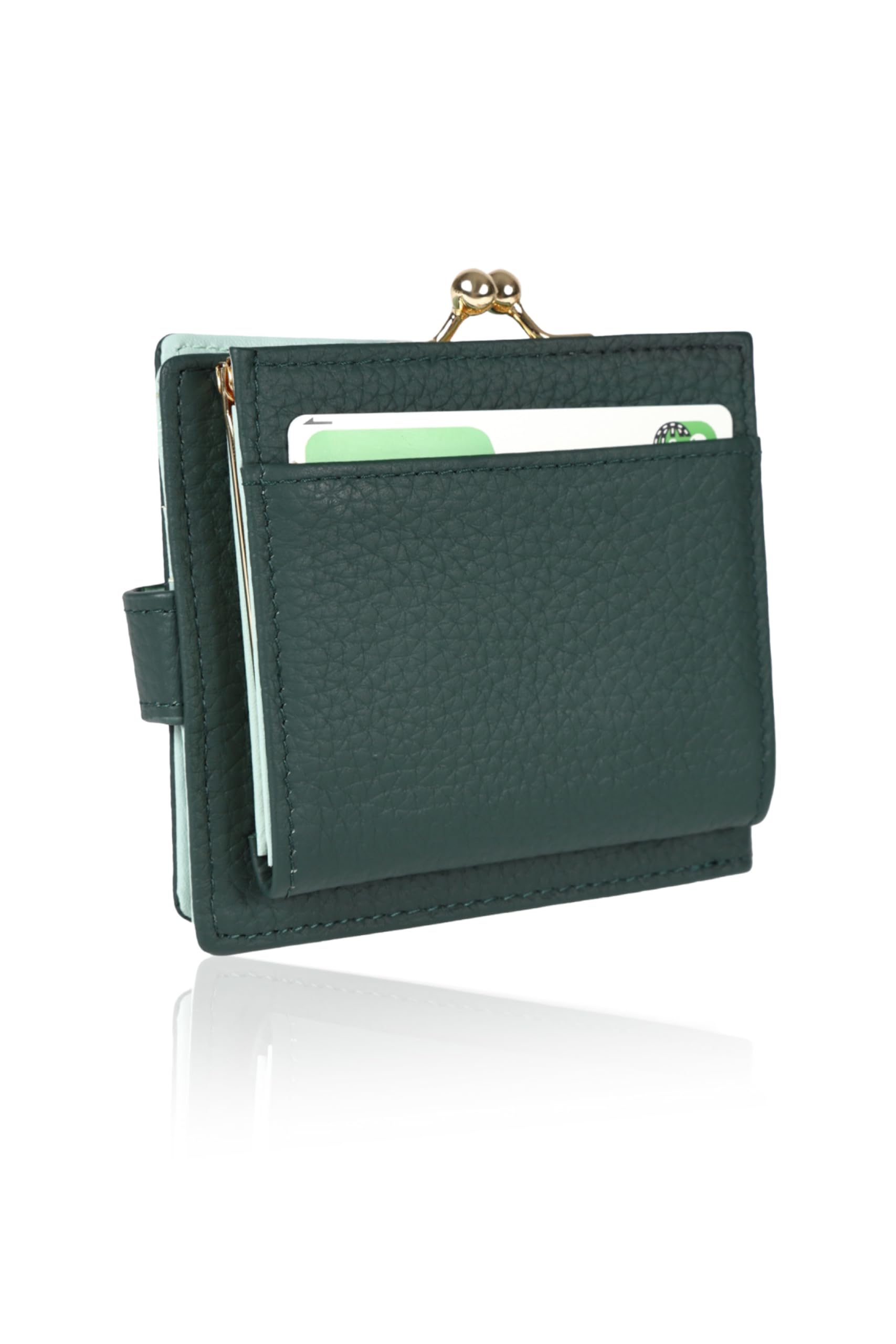 

LASIEM Clasp Wallet Genuine Leather Mini Wallet Bifold Wallet Skimming Prevention Bicolor Green x Women s (Moss Pistachio)