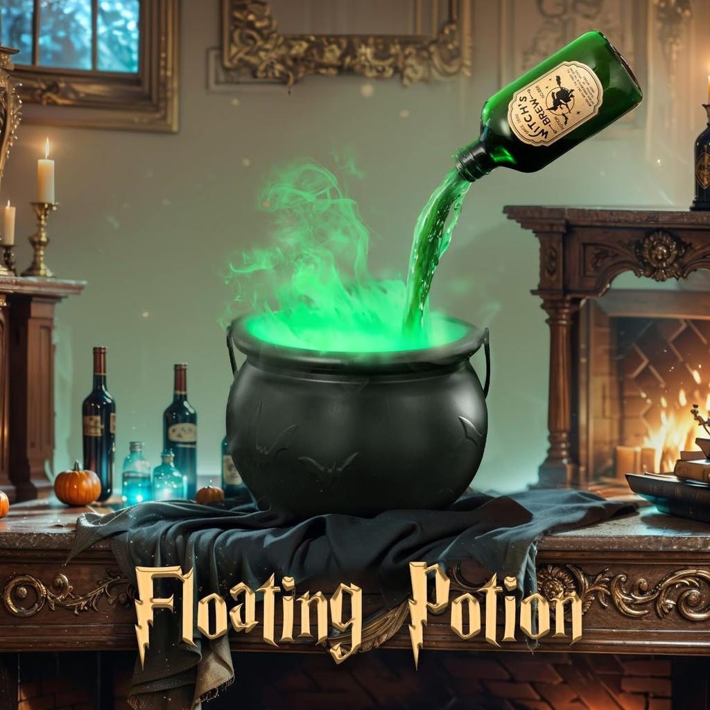 Halloween Decorations Indoor - Witch's Cauldron With Magical Bottles & Fog Maker, Floating Potion DIY, Party Decoration, Halloween Party Decor 50ml
