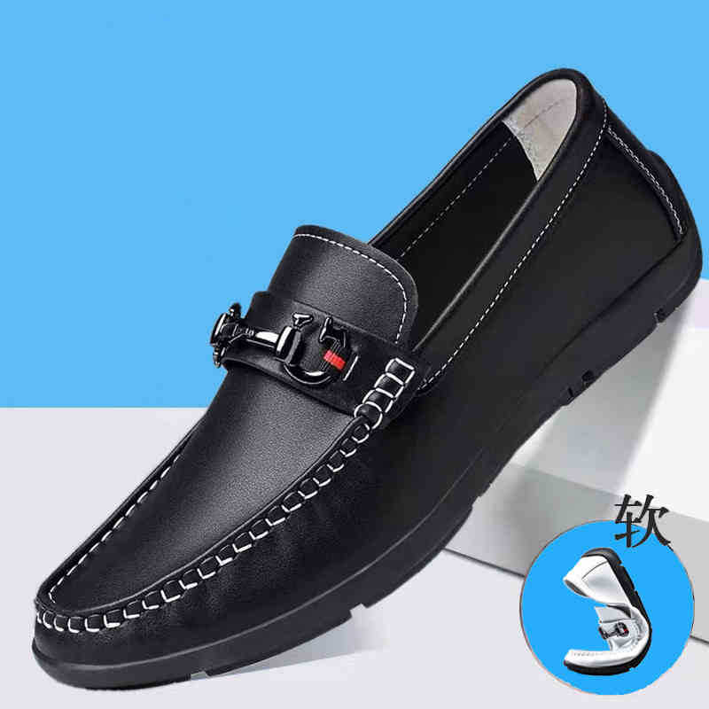 

2025 новые британские повседневные туфли из мягкой кожи, мужская корейская версия, трендовые белые туфли с одной педалью, мужская обувь Doudou 1187 44 чёрный