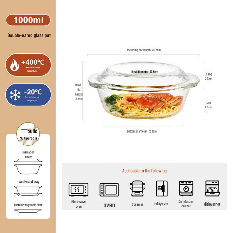 Q_WEI Large Microwave Safe Glass Bowl with Lid