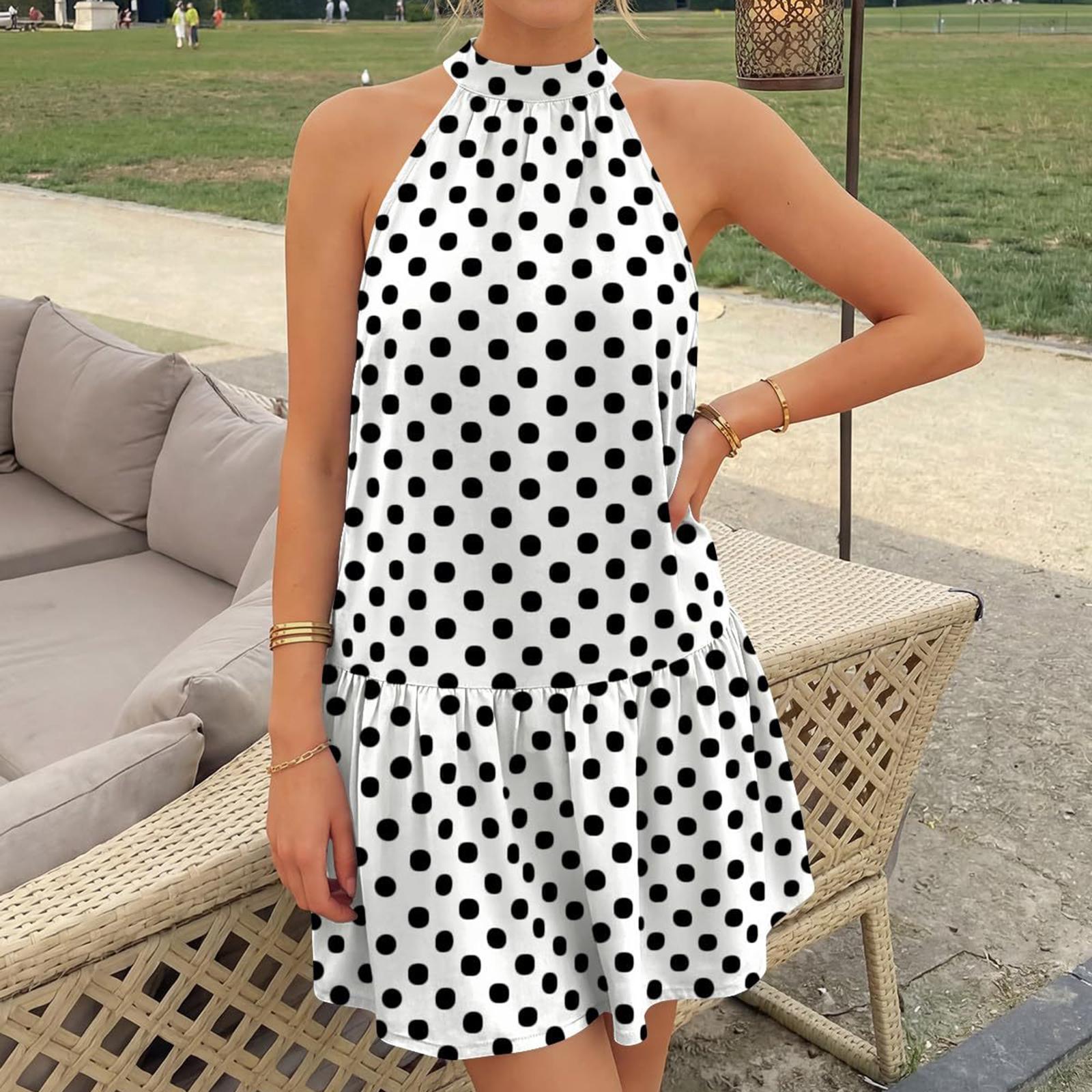 

Women s Casual Vest Dress With Polka Dots And Sleeveless DesignDress M білий